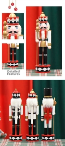 Detailed views of 30cm wooden nutcracker soldier ornament with hand-painted patterns