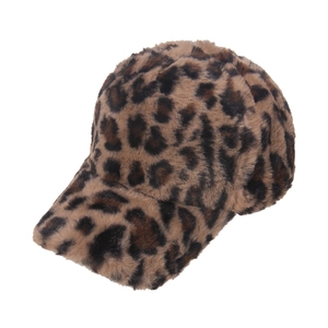 Leopard Print Fuzzy Baseball Cap Faux Rabbit Fur Warm Winter Plush Hat Adjustable Soft Outdoor Fashion Women