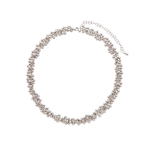 Minimalist silver beaded ball choker necklace with adjustable chain on white background
