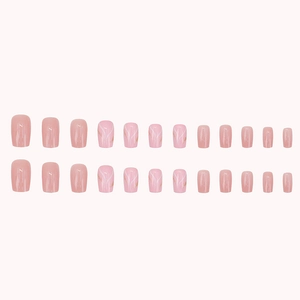 Pink press-on nails with white marble design and gold foil flakes 24-piece set