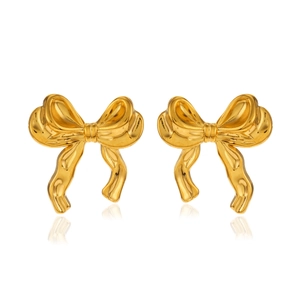 Boucles d'oreilles nœuds élégantes en acier inoxydable plaqué or 18 carats avec finition polie