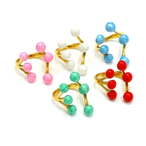 Modern 18k gold plated titanium steel open rings with colorful textured enamel beads