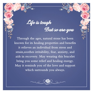 Elegant gift card for 8mm natural stone bracelet with floral design and healing quotes
