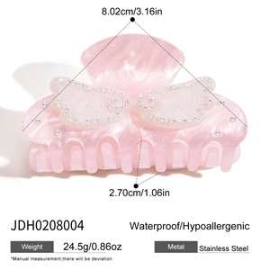 Details zur Größe der rosa Perlmutt Schmetterling Haarklammer mit glänzenden Strasssteinen