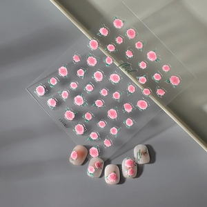 3D pink rose floral nail art stickers with embossed effect and model CO-007 design