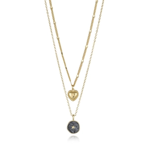 Elegant 18K gold plated double layer necklace with heart and star pendant on white background