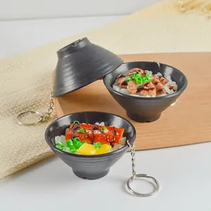 Simulation Japanese Food Bowl Keychain Realistic Miniature Unadon Beef Rice Bowl Pendant Bag Hanging Decoration Ornament