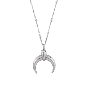 Polished silver crescent moon pendant with beaded chain necklace for women