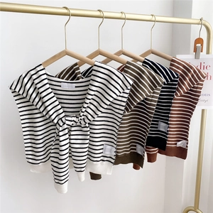 Knitted Striped Shawl Polyester Decorative Fake Collar Cape Tie Front Shawl For Office Women Casual Fashion Neck Scarf