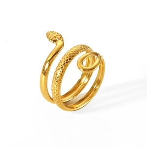18K gold plated stainless steel snake ring with realistic scale texture for women