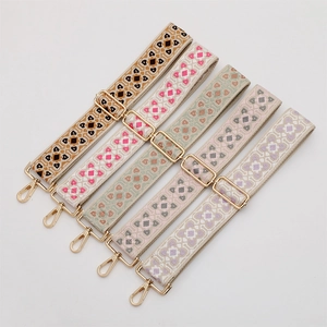 Ethnic wide adjustable replacement straps for crossbody bags with gold metal hardware