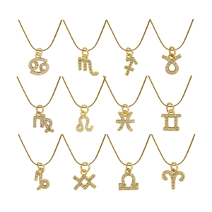 18k gold plated 12 zodiac pendant necklaces set with micro-pave cubic zirconia crystals