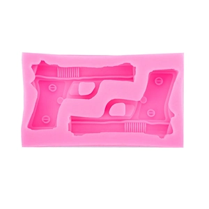 Pink silicone pistol mold for 3D clay, soap, and candle making with realistic gun textures