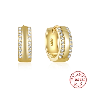 Double Row Zirconia Huggie Hoop Earrings With 925 Sterling Silver Earring Post For Women Minimalist Luxury Jewelry