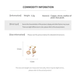 Size chart showing 3.5cm height gold gourd earrings with zircon and pearl details