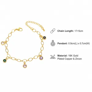 Close-up of 18K gold plated chain with colorful zircon heart and star charms