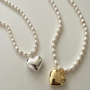 925 Sterling Silver Heart Pendant Freshwater Pearl Necklace Minimalist Elegant Choker Jewelry For Women