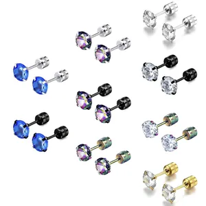 Boucles D'oreilles En Acier Inoxydable Avec Zircone Piercing Barbell À Vis Bijoux Style Industriel Minimaliste