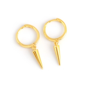 Minimalist S925 sterling silver hoop earrings with gold-plated conical rivet charms