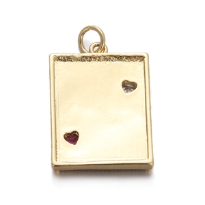 Close-up of golden rectangular MAMA pendant with red and white heart stones