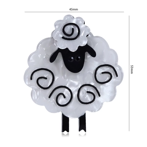 Detailed size view of the acrylic sheep brooch showing 45mm width and 53mm height dimensions