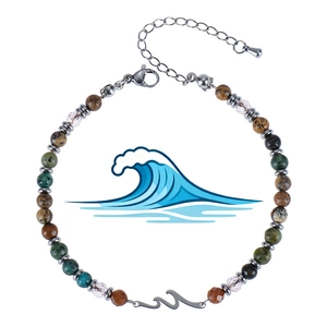 Wave Cross Charm Handmade Natural Stone African Turquoise Beaded Adjustable Bohemian Surf Jewelry For Women