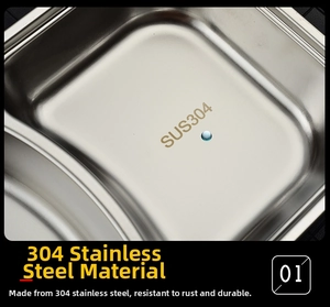 Detailed macro view of high-quality 304 stainless steel lunch box with SUS304 engraving