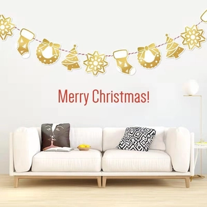Christmas bunting banner with gold and white snowflake patterns for holiday home decoration