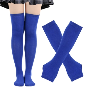 Blue Halloween cosplay over-knee striped socks set for women with flat and worn views
