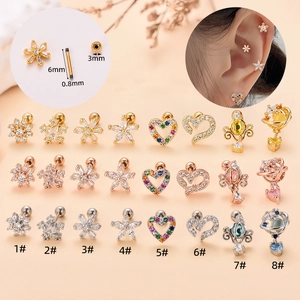 Stainless Steel Copper Zirconia Heart Star Snowflake Crown Planet Ear Cartilage Studs Spiral Ball Back Piercing Jewelry