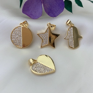 Pendant Charms For Jewelry Making 18K Gold Plated Copper Half Pave Cubic Zirconia Round Heart Star Hamsa Hand DIY