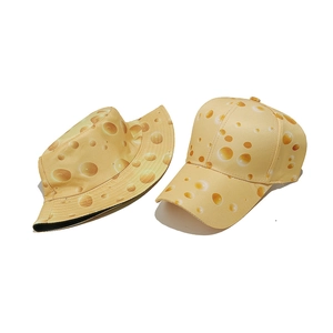 Fashionable yellow cheese pattern sun hat set including bucket hat and baseball cap