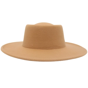Classic camel wool felt fedora hat with wide brim and flat top for a vintage British look
