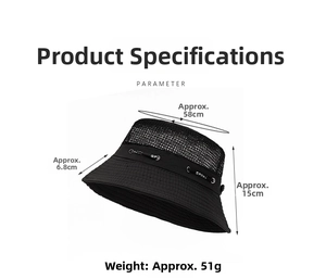 Dettaglio delle dimensioni del cappello da sole nero con tesa da 6,8 cm e rete