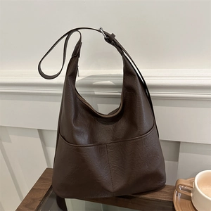 Large Capacity PU Leather Tote Bag Women Minimalist Shoulder Bag Streetwear Commuting Zipper Handbag
