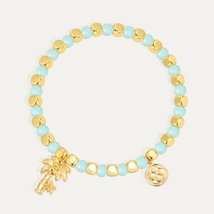 Bohemian 14k Gold Plated Copper Beaded Bracelet Women Coconut Tree Charm Flower Disc Vintage Summer Beach Style Jewelry