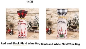 Detailed 14cm Christmas gnome wine bottle covers with red and black checkered patterns