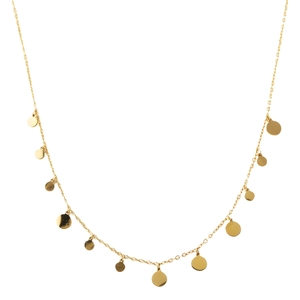 Minimalist gold tone titanium steel necklace with sparkling circular geometric charms