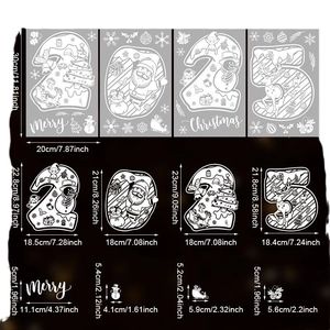 Set of four 2025 Christmas window stickers featuring Merry Christmas text and festive icons