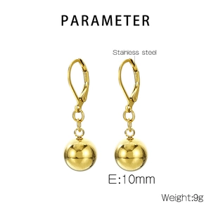 Technical specs of 10mm gold stainless steel leverback ball earrings weighing 9g