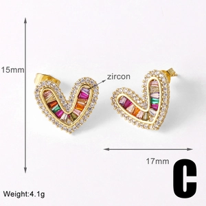 Detailed size specifications for heart shaped earrings with 15mm height and 17mm width