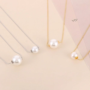 Collana Elegante Con Pendente Per Donna Catena A Serpente In Acciaio Inossidabile Minimalista Con Singola Perla Artificial Sintetica Rotonda