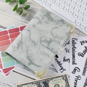 A6 marble pattern PU leather budget binder with magnetic buckle and labels