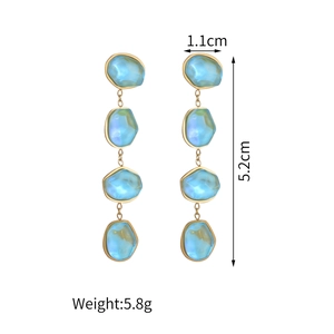 Blue rhinestone tassel earrings in gold stainless steel, 5.2cm long luxury jewelry