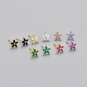 Exquisite Copper Electroplated Marquise Rhinestone Flower Stud Earrings For Women Colorful Petal Design Elegant Fashion Jewelry Gift