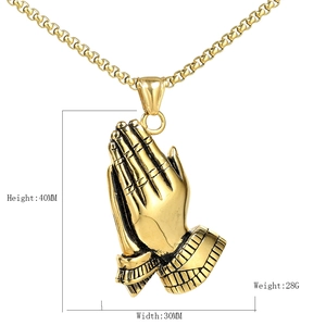 Golden praying hands pendant in titanium steel with 40mm height and 30mm width details