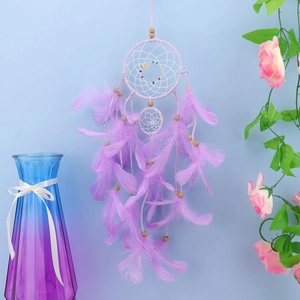 Handmade Dream Catcher Feather Wooden Beads Romantic Wall Hanging Home Decor Bohemian Style For Girls Bedroom