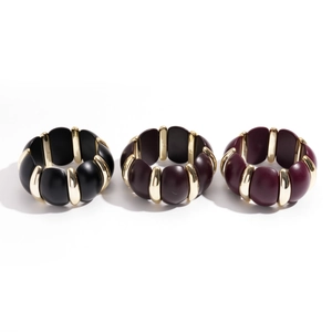 Retro acrylic beaded bracelets with matte spheres and gold curved metal accents set