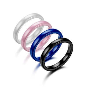 Detailed display of 3mm smooth ceramic rings set in white pink blue and black colors