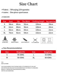 Size chart for high elastic one-piece yoga jumpsuit with measurements and wash care info